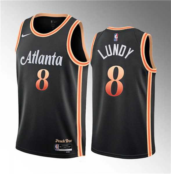 Mens Atlanta Hawks #8 Seth Lundy Black 2023 Draft City Edition Stitched Jersey Dzhi